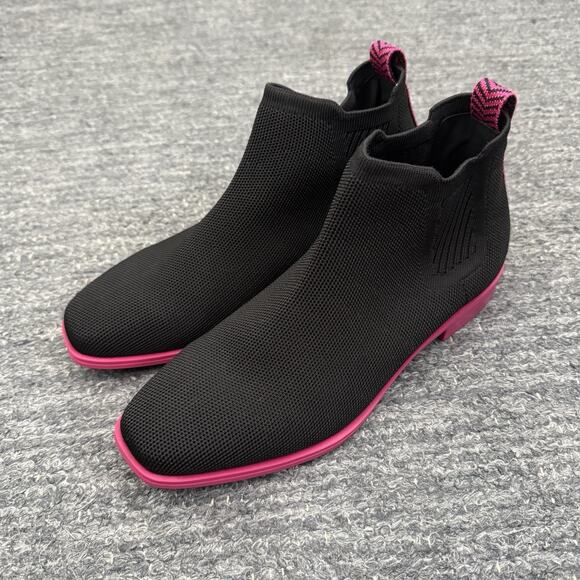 Vivaia Ryan Pro Square Toe Ankle Boots 7.5 Black Knit Water Repellent Booties - Picture 3 of 12